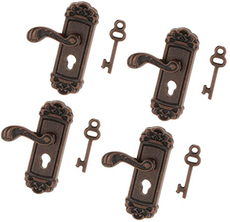 Amagogo 4 Paar 1/12 Vintage Puppenhaus Linke Türklinke Und Hauptpunkt, Key