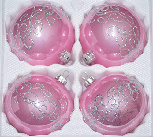 4 Pièces-boules de noël en verre de 10 cm de diamètre avec en rose brillant nouveauté argenté motif en verre-décoration de noël-décoration de noel-diamètre : 10 cm