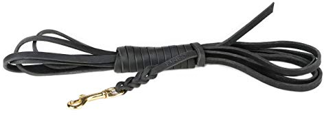 Julius-K9, 10500-GF-M, Hundeleine aus Fettleder, 10mm x 5m, ohne Schlaufe, Messingkarabiner, geflochten