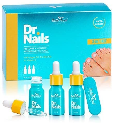 Belle Azul Dr. Nails Kit 3 in 1 | Antifungino per Unghie | Trattamento Micosi Unghie | Anti Fungus Illuminante | Unghie Mani e Piedi | Con Olio Di Argan, Tea Tree e Rosmarino | 3x10ml - Made in Spain
