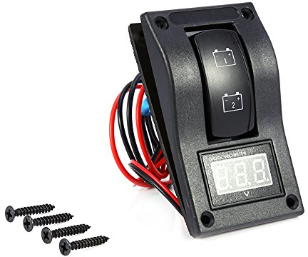 Qiilu 12 V DC Marine Boot Voltmeter LED Panel Dual Battery Test Rocker Schalter ON-OFF-ON Nockenschalter