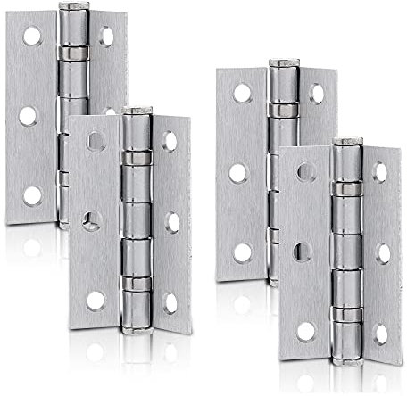 XFORT 3 Inch (75mm) Satin Chrome Ball Bearing Hinges, Steel Door Hinge for Wooden Doors (2 Pairs)