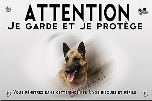 Plaque plastique Attention au chien malinois champion