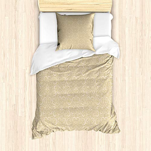 ABAKUHAUS Boho Bettbezug Set für Einzelbetten, Gewirbelte Blumenmuster, Milbensicher Allergiker geeignet mit Kissenbezug, Beige