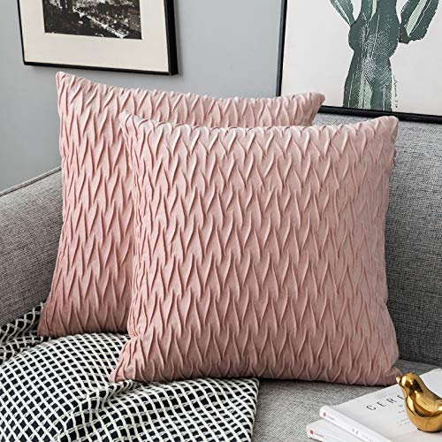 Yamonic Kissenbezüge Set Samt Soft Solid Dekorative Kissen Fall für Sofa Schlafzimmer 40cmx40cm 2er Pack für Couch Bett Sofa Stuhl Schlafzimmer Wohnzimmer, Rosa