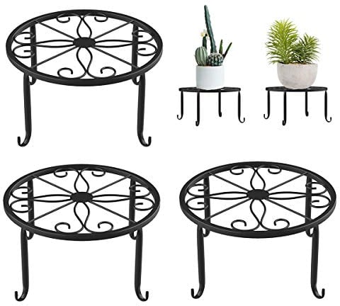BoloShine Soporte de Macetas Plantas, 3 Pcs Soporte del Metal de Hierro Forjado Negro Estante Redondo de Metal Duradero para Decoración de Balcón en Interiores y Exteriores