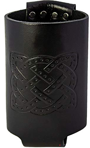 I LUV LTD Leder Flaschenhalter Clip auf Keltisches Knoten-Design Schwarzes Leder, Party Konzert Bier Erfrischungsgetränke Alkoholfreie Getränke