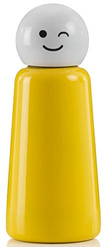 Stainless Steel Water Bottle | 300ml Insulated Water Bottle BPA Free | Cool and Modern Leak Proof Skittle Bottle Flask | Cold for 24+ Hours, Hot for 12 | Yellow & White Wink by Lund London