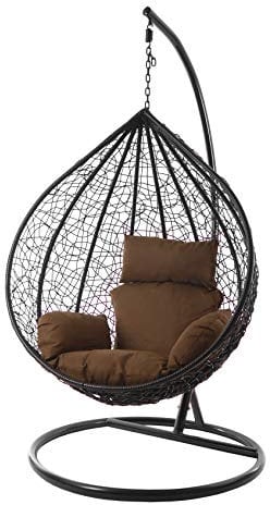 Kideo® Komplettset: XXL Hängesessel mit Gestell & Kissen, Lounge Möbel, Poly-Rattan, schwarz, edel, groß (Kissen: Nest Dunkelbraun (7790 Chocolate))