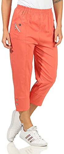 Sockenhimmel Kurze Hosen Damen Sommerhosen Bermuda 7/8 Schlupfhose leichte Stoffhose angenehme Caprihose mit Taschen (44-46, Lachs)
