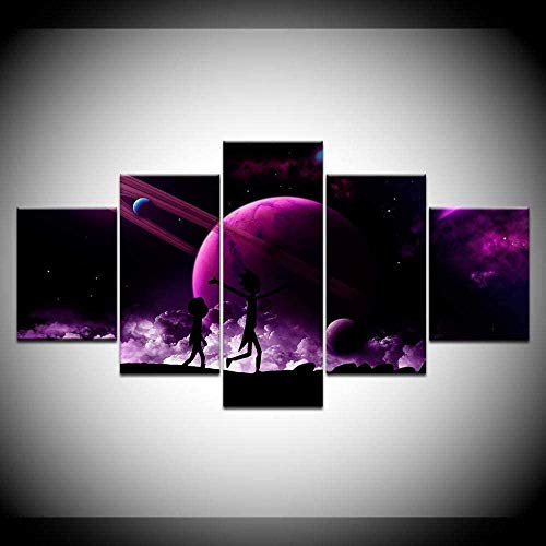 Leinwand Kunstdruck Modular 5 Stück Farbe Poster Rick And Morty Wand Cartoon Bild Für Home Animation Dekoration Kinderzimmer Rahmen 25x40cmx2P, 20x50cmx2P, 20x60cmx1P ohne Rahmen