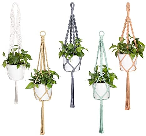 Navaris Macramé Colgante para macetas - 5X Colgador Tejido para macetero con Plantas - Accesorios Colgantes Decorativos para salón jardín Cocina
