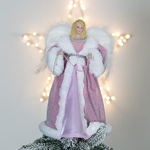 The Christmas Workshop 71109 Angel Tree Topper / 12” Tall / Pink and White Dress / Indoor Christmas Decoration