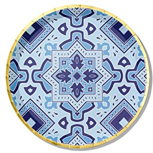 Coterie Blue and Gold Paper Plates (Set of 10 Large plates) – Moroccan Paper Plates, Navy Paper Plates, Nice Paper Plates for Wedding, Bridal Shower, Dinner Party | 9.25” Fancy Paper Plates