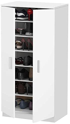 BAKAJI Mobile Scarpiera Portascarpe Ingresso Casa con 7 Ripiani Porta Scarpe Chiusura 2 Ante Struttura in Legno Armadio Mobiletto Ausiliario Multiuso Dimensione 108 x 55 x 36 cm (Bianco)