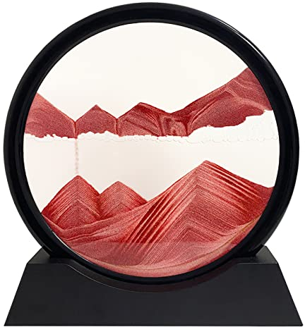 Peinture de Sable Qui coule - Image de Sable Dynamique, Cadre Sablier 3D en Verre Rond, Image d'art de Sable en Mouvement pour décoration la Maison Bureau (Rouge, 12 Pouces)