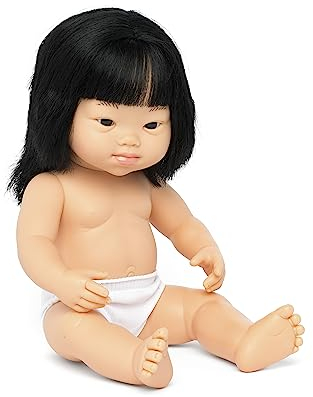 Miniland Dolls: asiatische Babypuppe Mädchen, mit Down Syndrom aus weichem Vinyl, 38 cm, in transparenter Tüte. (31236), Natur