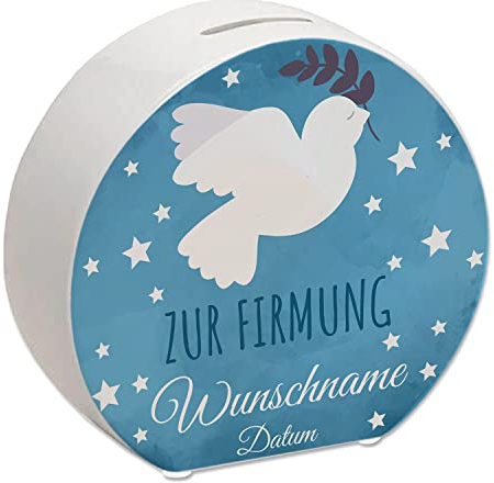 Geschenk Spardose zur Konfirmation Kommunion Firmung oder Taufe - personalisiert mit deinem Namen - um Geld an Kinder zu verschenken und die Verbundenheit zu Gott mit einem Präsent zu feiern