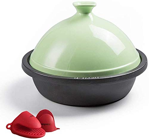 MXXHFC Casserole en Fonte, tajine de 30 cm avec Base en Fonte émaillée et Couvercle en Forme de cône de Cuisson - Meilleur Cadeau Casserole en Fonte (Couleur : Vert) (Vert)