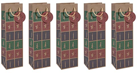 Sigel GT045/5 Flaschen-Geschenktüten aus Kraftpapier, 5er Set, 35 x 10 cm, grün, rot, violett, Cut-out style, Papier-Geschenktaschen Weihnachten