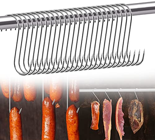 Bogoro ganci macelleria,25 Pezzi ganci acciaio inox,Ganci per Carne,Gancio a Forma di S per Macellaio,Cucina, Affumicatura, Lavorazione della Carne(3 * 15cm)