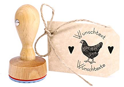 Stempel personalisiert Eier von glücklichen Hühnern Schwarzes Huhn - Holzstempel Motivstempel Rundstempel Eierstempel 39x38mm