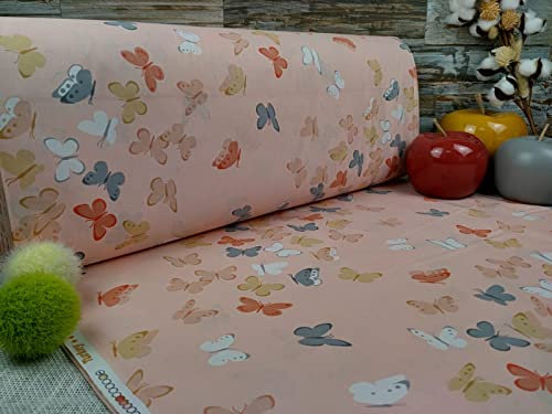 240cm Extrabreit Popeline Baumwolle Stoff Meterware ab 50cm 100% Baumwollstoff Stoffe Bastelstoff ÖKO-TEX Ranforce Kinderstoffe Stoffe Kinder Jungs Mädchen Babystoffe Baby Schmetterling VP0K014 (Rosa)