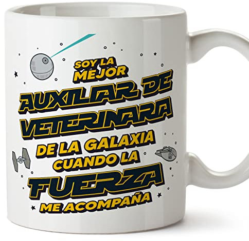 MUGFFINS Tazas para AUXILIAR DE VETERINARIA mujer - En Español - Mejor de la Galaxia Cuando Fuerza me Acompaña - 11 oz / 330 ml - Regalo original y divertido