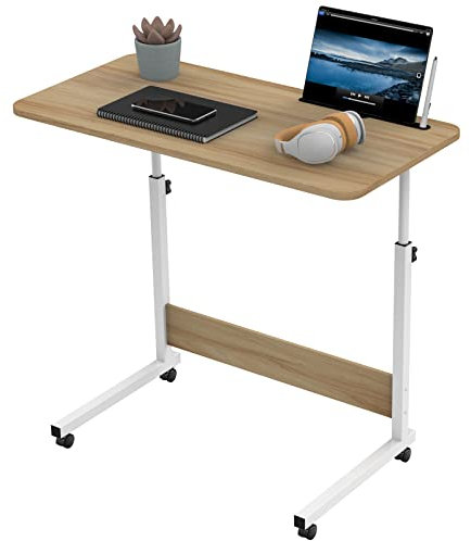 CTXGSOQ Table pour Ordinateur Portable Réglable en Hauteur, Bureau Debout Mobile 80x40cm Computer Desk, Table D'ordinateur Mobile, Table Lit Roulette, Table de Lit avec Emplacement pour Carte(Marron)