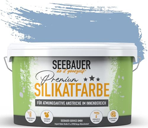 SEEBAUER diy Silikatfarbe Blau 2,5L für Innen (No. 837 Luxury Passion) Atmungsaktive Mineralfarbe für Allergiker - Abwaschbare Wandfarbe - Blautöne hohe Deckkraft