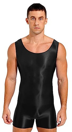 Freebily Costume da Bagno Uomo Costume Intero Sportivo Senza Maniche Rash Guard da Surf Body Mare Leotard da Spiaggia Piscina Tuta da Nuoto Lucido Jumpsuit Swimwear Beachwear Nero L