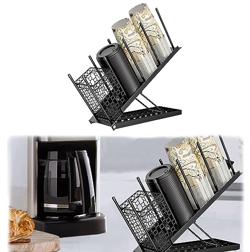 Tefola Soporte para tazas y tapa, dispensador de tazas de café desechable de 4 compartimentos, dispensador de tazas de papel, soporte de almacenamiento para estación de café, bar, encimera, sala de