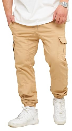 Soulstar Herren Cargo Jogger Jeans-Hose mit Gummibund Stretch Jeans Männer Freizeithose