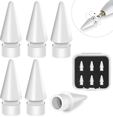 Tmiyas Spitzen Kompatibel für Apple Pencil 2.und 1. Generation Stylus-Stift- [6 PCS, Dauerhaft] iPencil Nib für iPad/iPad Pro/Mini/Air Hochempfindlich Bleistift Tipps (Weiß)