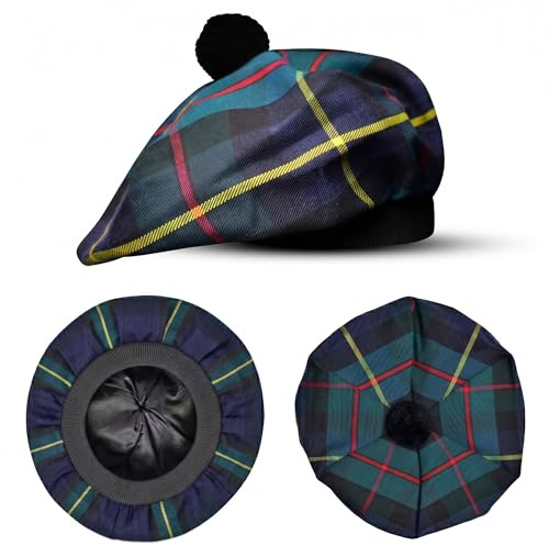 Schottische Mütze Tam o Shanter Schottenkaro-Mütze aus P.V Tartan (Polyviskose) Wollmischung mit Pompon, Einheitsgröße, Macleod of Harris, Einheitsgröße
