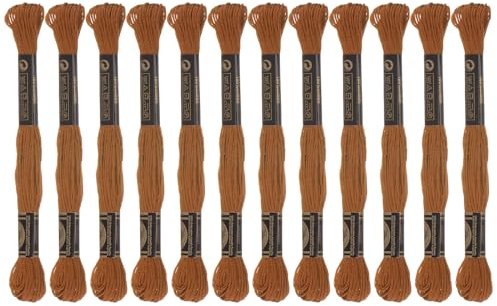 sourcing map 12 Stränge Stickgarn à 8m Lang Baumwolle Thread für Stickprojekte Armbänder Basteln Embroidery Kreuzstich Häkeln (Hellbraun)