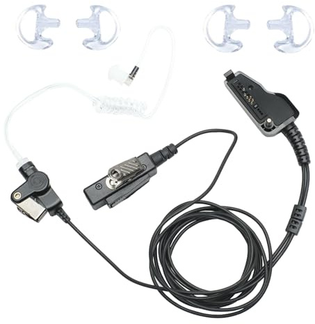 Sarcia Headset mit Mikrofon PTT, kompatibel mit Kenwood NX-200, NX-300, NX-3300, NX-5400, NX-5200, NX-5300, Walkie-Talkie, Zwei-Wege-Funkgerät, 2 Kabel mit Akustikschlauch, zwei Paar mittelgroße