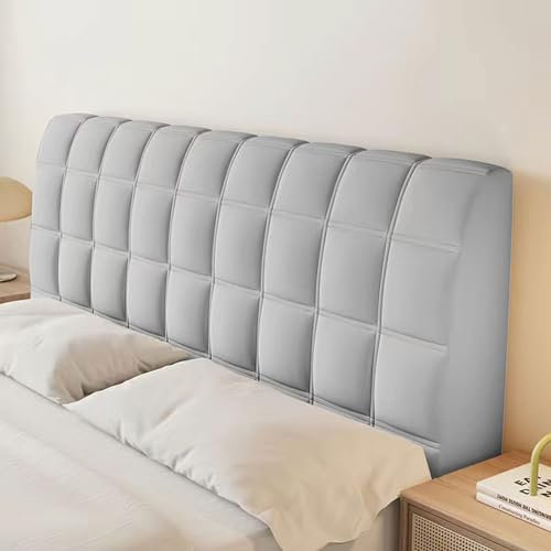 Kopfteil Bezug für Doppel Einzel King-Size-Bett, Bettkopfteil Hussen Gepolstert/Leder/Holz Bett-Rückenlehnenschutz Staubdicht Dekoration, Kristall-Samt-Stretch-Bed Headboard Cover(160cm,Llight grey)