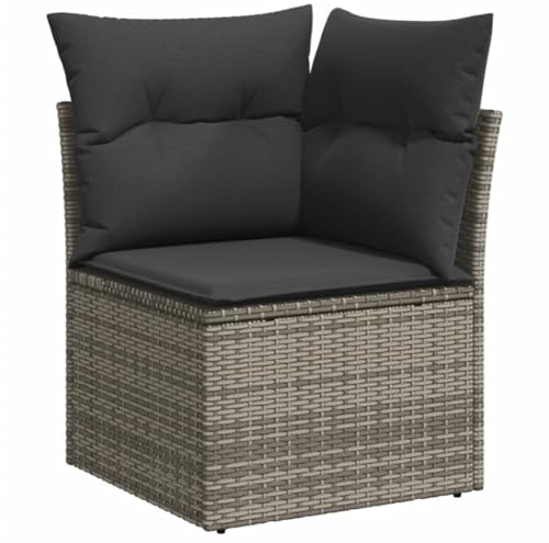 vidaXL Garten Ecksofa mit Kissen, Outdoor Sofa mit abnehmbarem waschbarem Bezug, Gartensofa mit Staufach unter Sitzfläche, Gartencouch Gartenmöbel, Grau Poly Rattan