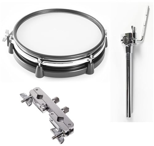 Fame Dual Zone Pad 10, E-Drum Pad-Set, Mesh Stereo Trigger, Universal, Snare/Tom, Tomhalter, Multi Clamp, Drummer Handtuch Rot