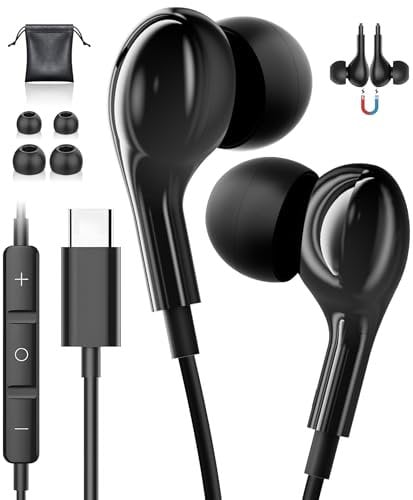 USB C Headphones for Samsung Galaxy S24 S25 Ultra iPhone 16 USB C Earphones Wired Earbuds Type C Headphones with Mic HiFi Type C Earphones for iPhone 15 Samsung S23 S24 FE A55 A56 A16 A35 iPad 10th