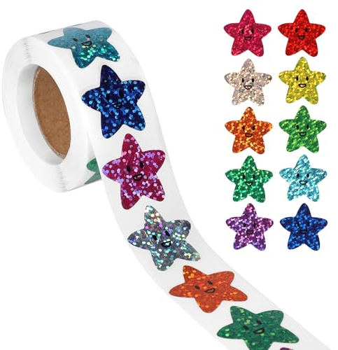 500st Folien Kleine Sternaufkleber, 2,54cm Kleines Aufkleber Stern Smiley Rolle 10 Farben Aufkleber Sterne Selbstklebend Stern Etiketten zum Basteln von Belohnungszubehör für Kinderlehrer