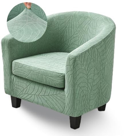 Highdi Copripoltrona 1 posto Elasticizzato Tessuto Jacquard Verde Coprisedie, 2 Pezzi Chesterfield Fodere per Poltrona da Cocktail Antiscivolo per Bar Cameretta Club Copri Sedia Soggiorno