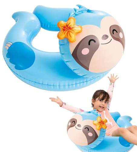 Faultier Aufblasbarer Schwimmring, 23×21½ (58x55 cm) PVC Ring Wasserspielring,Schwimmreifen Wassersport Partyzubehör Schwimmringe Tierringe für Baby Kinder 2-6 Jahre Sommer Schwimmbad Pool Strand
