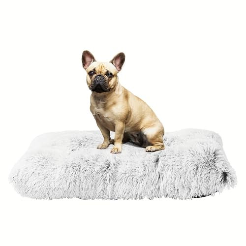 HMTOPE Hundebett, Flauschige Hundematten, Länger Plüsch Hundekissen, Waschbar, rutschfeste Unterseite, 80 cm für Kleine Hunde, Hellgrau