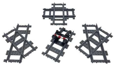 Lonestar Klemmbausteine, City Paket Schienen Zusatz, 3 Kreuzungen, 1 Prellbock, Erweiterung Eisenbahnwelt, graues Schienenset, kompatibel mit Anderen Systemen, Robustes Zubehör für Baulandschaften