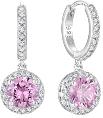 Starchenie Orecchini Cerchio Donna Sterlina Argento 925 Tormalina Rosa Zirconia Cubica Pendenti Orecchini Gioielli Regali