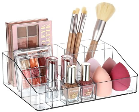 Vtopmart 1 Tier Clear Makeup Organizer, Cosmetic Storage for Dresser Countertop and Bathroom Vanity, Beauty Holder for Lipstick Brush Skincare