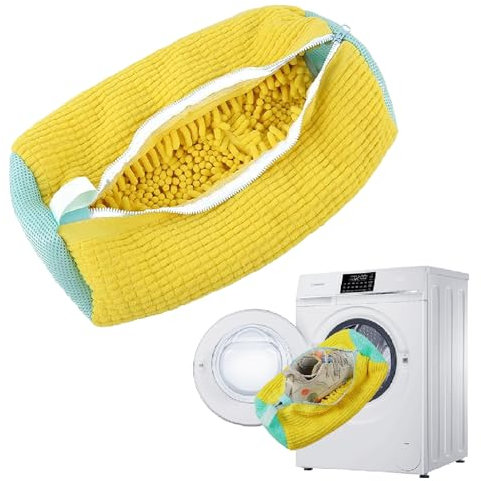 Shoe Washing Machine Bag Trainer Shoe Bag Laundry with Zips 360° Cleaning Reusable Shoe Cleaner for Sneakers Canvas Tennis Running Shoes (YELLOW 1Pc)