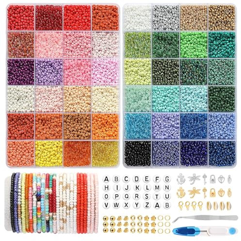 JHWELRG Selber Machen Perlen für armbänder Perlen Set 3mm,16200 Stück 48 Farbe Matte Glasperlen mit Buchstaben Perlen zum Auffädeln, Geschenkidee für Weihnachten Feiertage Geburtstage Belohnungen